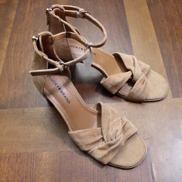 Lucky Brand Tan Knot Suede Stacked Heel Nacito Sandals - Picture 3 of 16